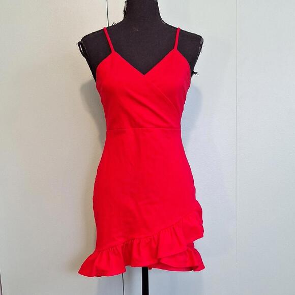 Lulus Red Cross Front Ruffle Dress Size Small - Picture 1 of 7